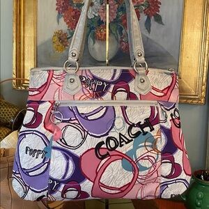 Coach Poppy Montage Glam Shoulder Tote Large Bag 17929